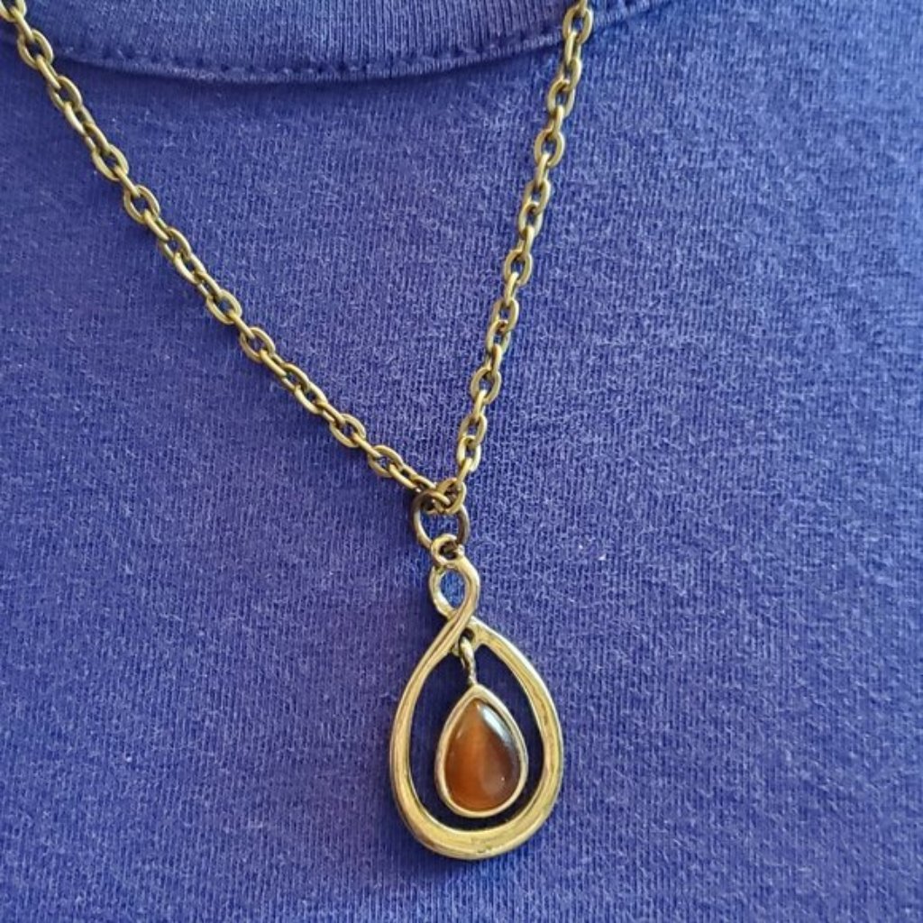 20in Bronze Tone Tiger's Eye Teardrop Necklace Nwt
